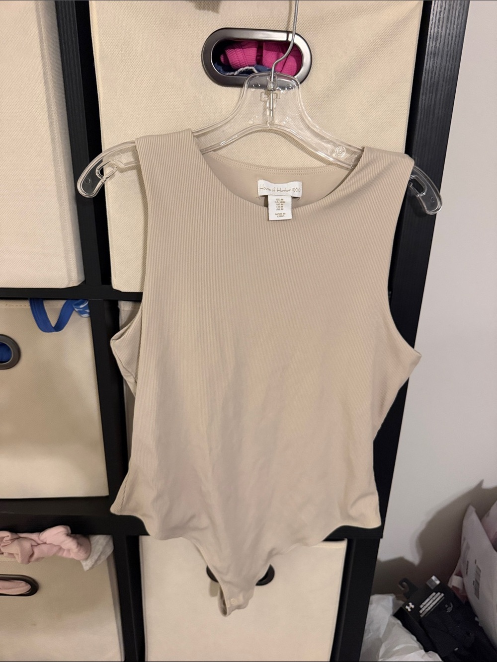 House of Harlow 1960 Neutral Ribbed Sleeveless Bodysuit in Beige